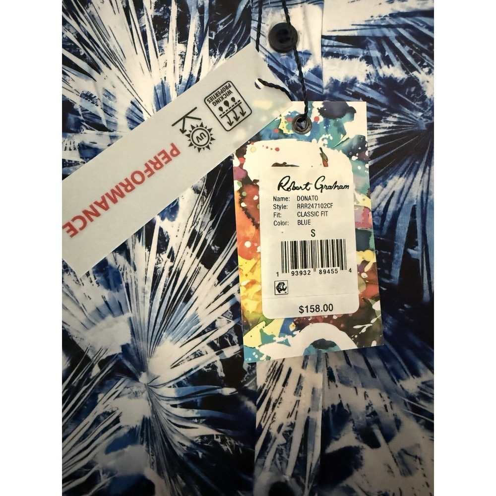 Robert Graham Donato Performance Blue Button Up Short Sleeves Shirt Small NWT - Picture 3 of 5